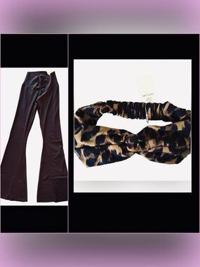 aerie Black Flare Leggings Size M & Leopard Print Headband NWT